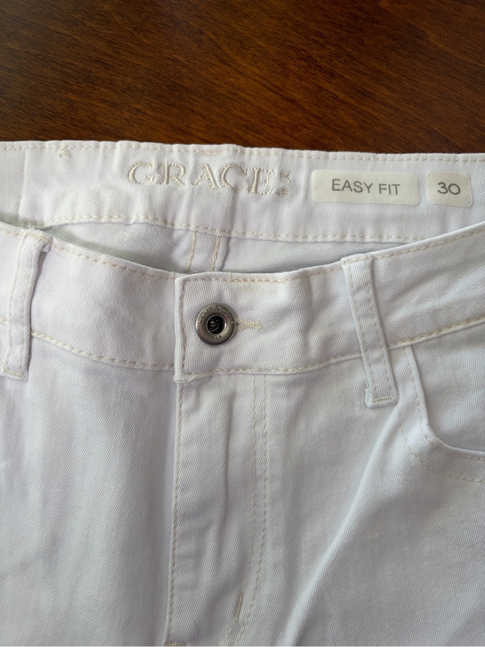Grace in LA | White Jeans with Lace Accents - Picture 5 of 7